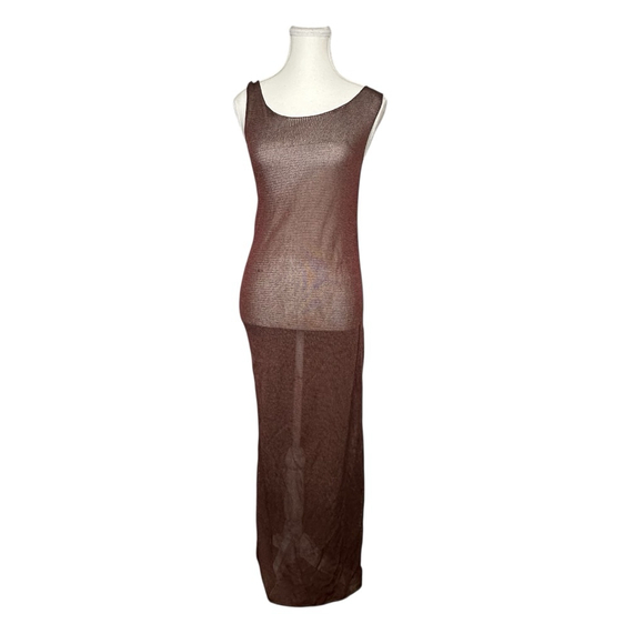Y2K Maroon Grunge Knit Mesh Maxi sheath Dress - Picture 1 of 6